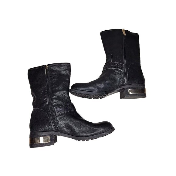 Vince Camuto Black Roadell Women's Leather Upper Gold Hardware Buckle Boots10/40 - Picture 2 of 7